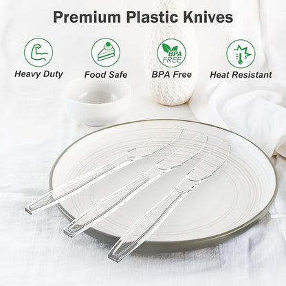 Dealusy 100 Count Extra Heavy Duty Clear Plastic Knives Disposable, Heat - Image 3