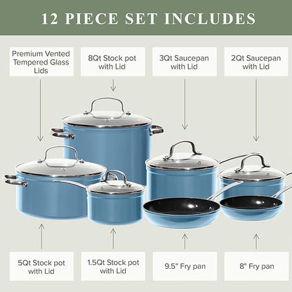 Nuwave Healthy Duralon Blue Ceramic Nonstick Cookware Set, Diamond Infused - Image 9