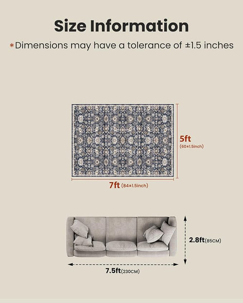 AMADA HOMEFURNISHING 5x7 Area Rugs, Washable Living Room Rug Low-Profile - Image 2