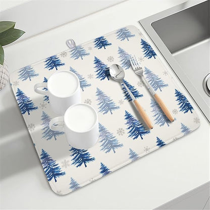 Winter Dish Drying Mat 16 x 18 Inch Blue Tree Dish Drying Pad Absorbent - Image 8