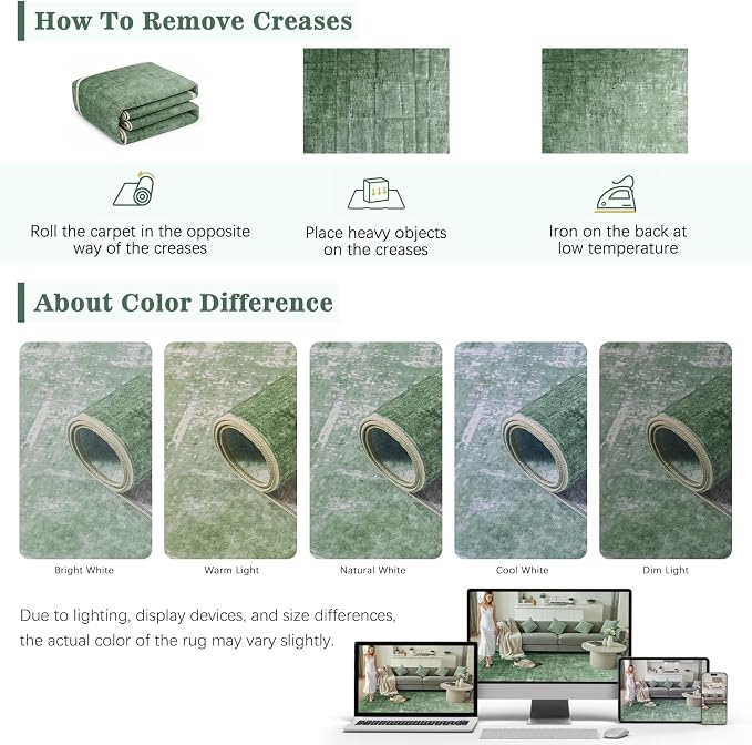 DCX Abstract Area Rug 6x9, Washable Green Modern Rug - Image 8