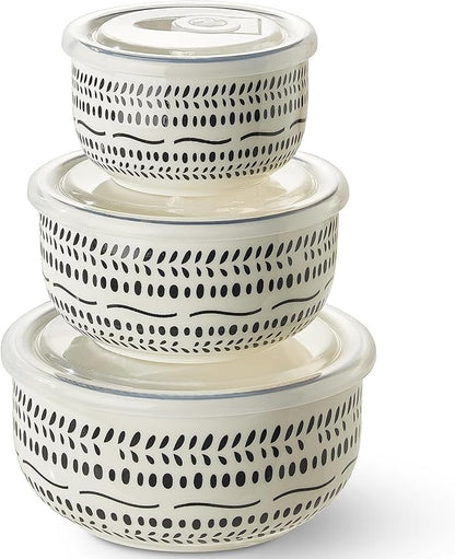 Metahom Ceramic Bowls with Lids Set of 3, Nesting Bowls by Metahom