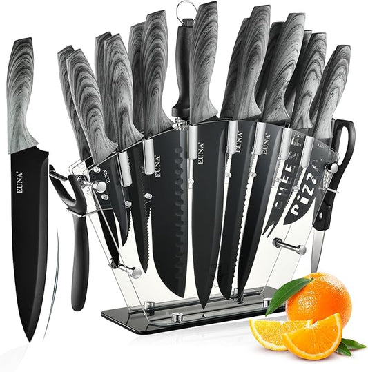 EUNA Knife Block Set, German High-Carbon Stainless Steel Knife Sets by EUNA
