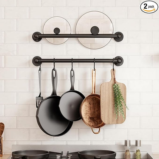 KES 110lb High-Capacity Pot Rack Wall Mounted Set of 2, 16 Inch Pot Hangers by KES