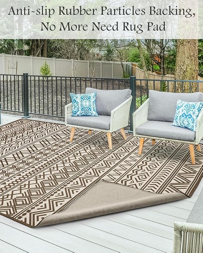 Outdoor Rug Carpet 6x9 ft, Flatweave Textured Outdoor Patio Rug Non Slip Indoor - Image 3