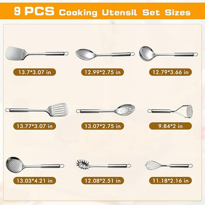 9 Pcs Cooking Utensils Set, Stainless Steel Kitchen Utensils, Heat Resistant - Image 7