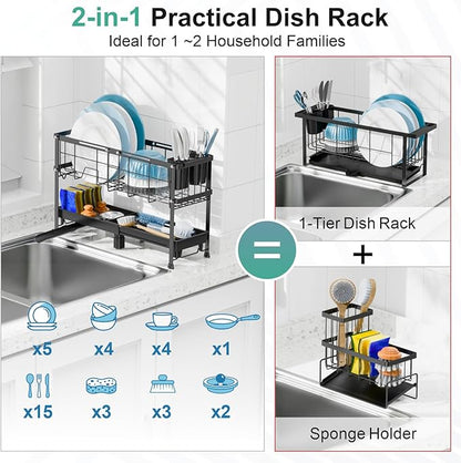 GSlife Narrow Dish Drying Rack, 2 Tier Small Dish Drainer - Image 4