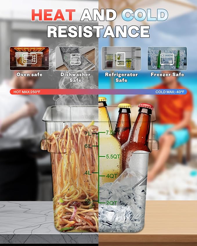 2QT&4QT NSF Food Storage Containers: 8 PCS Commercial Clear Square Food Storage - Image 4