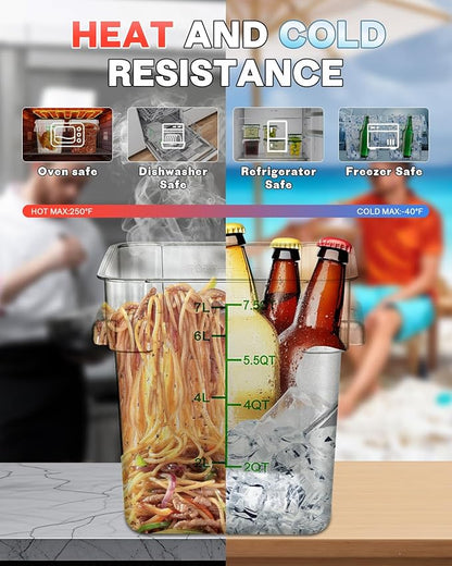 2QT&4QT NSF Food Storage Containers: 8 PCS Commercial Clear Square Food Storage - Image 4