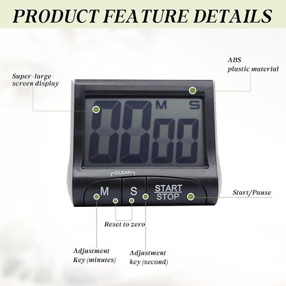Large LCD Display Kitchen Timer -Magnetic Digital Timers, Loud Alarm, Memory - Image 7