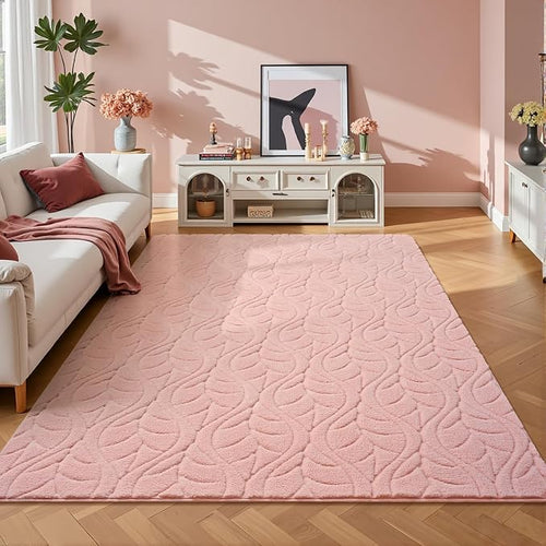 3x5 Pink Washable Area Rug for Girls Bedroom, Leaf Geometric Patter Shag - Image 2