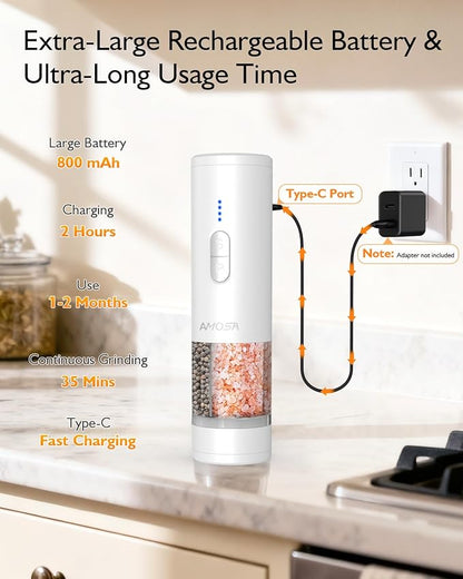 Electric Salt and Pepper Grinder Set, 2 in 1 Dual Bins USB Rechargeable - Image 5