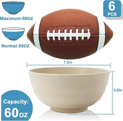 Wheat Straw Bowls 60 OZ, Unbreakable Large Salad Bowls Set of 6, Plastic - Image 2