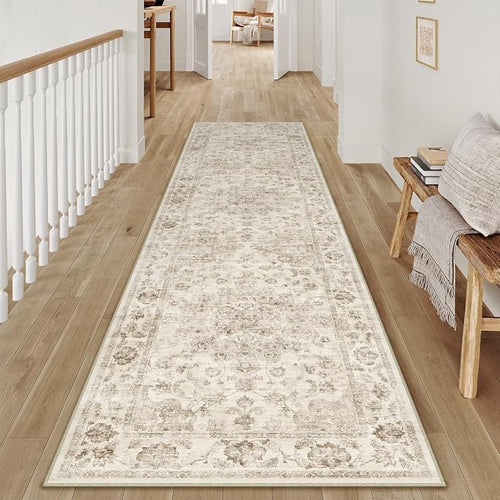2x10 Washable Neutral Runner Rug Beige Vintage Hallway Kitchen Carpet Non-Slip by WondRg