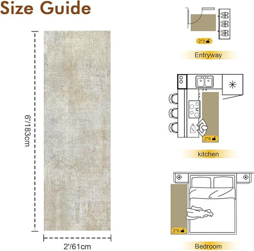 2x6 Ft Washable Runner Rug, Non-Slip Low Pile Hallway Kitchen Area Rug - Image 2