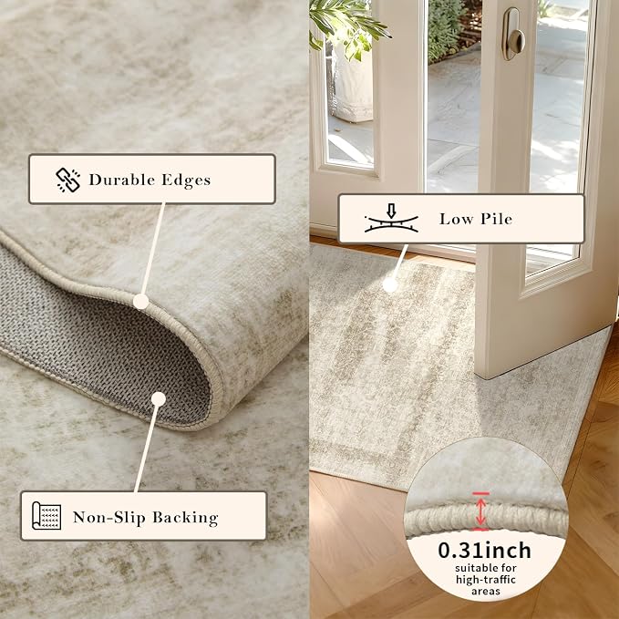Latte&Fog 5x7 Area Rugs for Living Room, Vintage Beige Washable Rug, Boho - Image 7