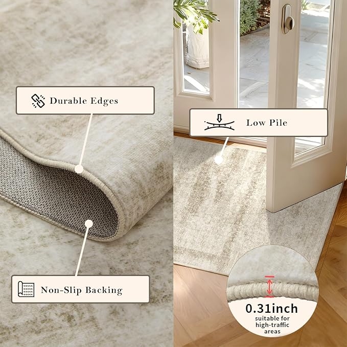 Latte&Fog 6x9 Area Rugs for Living Room, Large Vintage Beige Washable Rug - Image 7