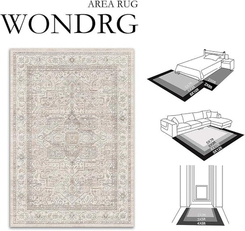 2x6 Washable Vintage Runner Rug Beige Oriental Hallway Kitchen Throw Rug - Image 2