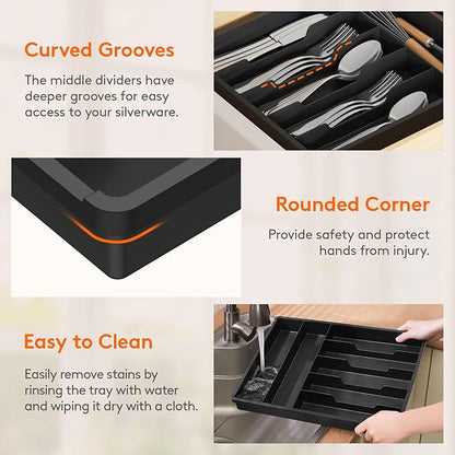 Lifewit Silverware Drawer Organizer Tray, Plastic Cutlery Storage - Image 7