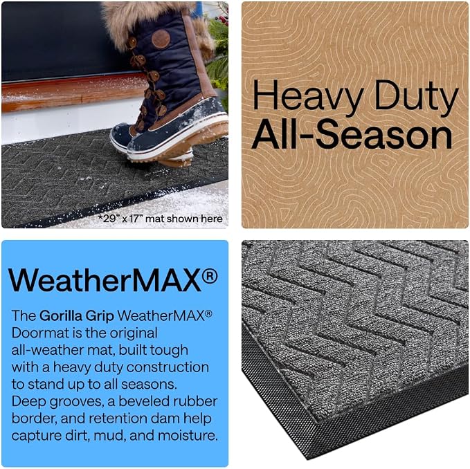 GORILLA GRIP 100% Waterproof All-Season WeatherMAX Doormat, Durable Natural - Image 3