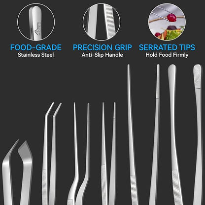 HOTEC Kitchen Tweezers Tongs Stainless Steel, Baking & Repair - Image 3