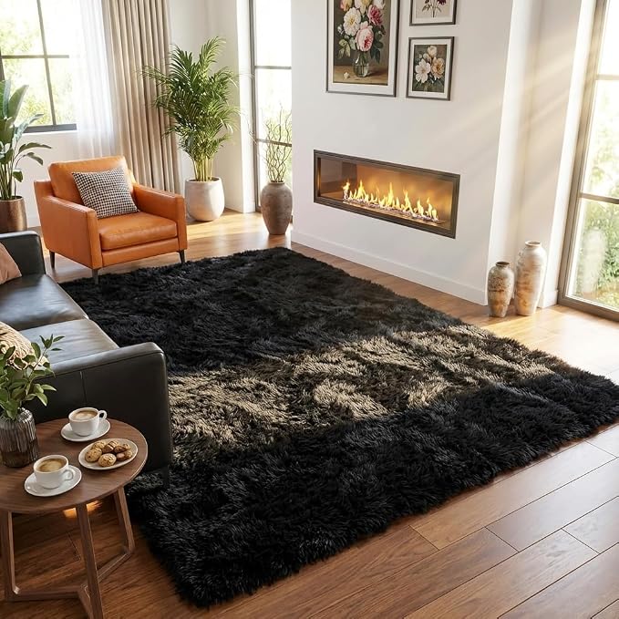 Mugorn Black Area Rugs 9x12 Living Room, Large Fluffy Rugs - Image 5