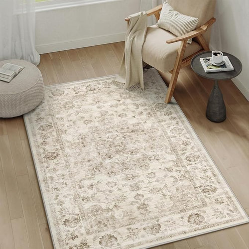 3x4 Washable Neutral Area Rug Beige Vintage Entryway Office Carpet Non-Slip - Image 2