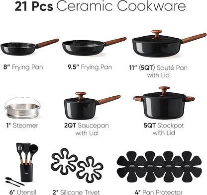CAROTE 21pcs Cookware Set Nonstick Pots and Pans Set, Ceramic Cookware Set - Image 2