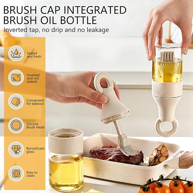 2 in 1 Oil Dispenser Bottle - 150ml/5.07oz Borosilicate Glass Basting Brush - Image 2