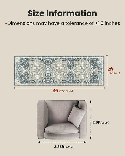 AMADA HOMEFURNISHING 2x6 Washable Runner Rug, Low-Profile Kitchen Rugs - Image 2