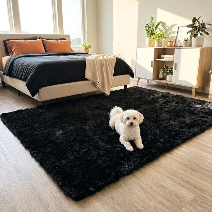 Mugorn Black Area Rugs 9x12 Living Room, Large Fluffy Rugs - Image 6