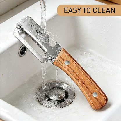Multifunctional Vegetable Peeler, Wooden Handle & Bottle Opener Stainless Steel - Image 6