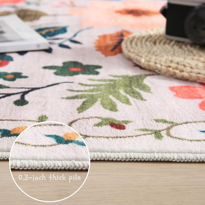 Rugcomf Door Mat Indoor Entrance 2x3 Rug Machine Washable Boho Floral Small - Image 4