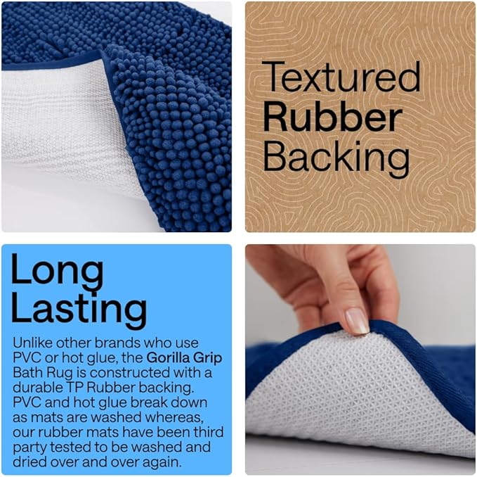 GORILLA GRIP Bath Rug Mat 44x26, Soft Absorbent Chenille, Quick Dry Microfiber - Image 3