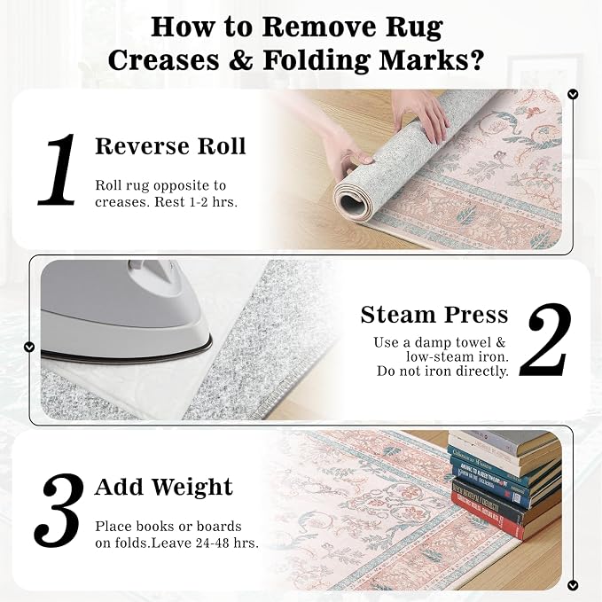 DCX 8x10 Pink Vintage Floral Rug, Machine Washable Non Slip Low Pile Carpet - Image 7
