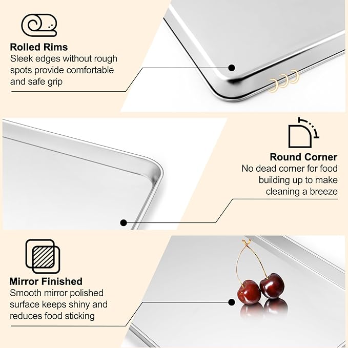 TeamFar Baking Sheet with Rack Set, 19.6/16/12.5 Inch Stainless Steel Cookie - Image 3
