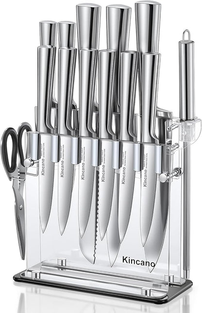 Knife Set, include Steak Knives, Sharpener and Scissors, Ergonomical Design by by kincano