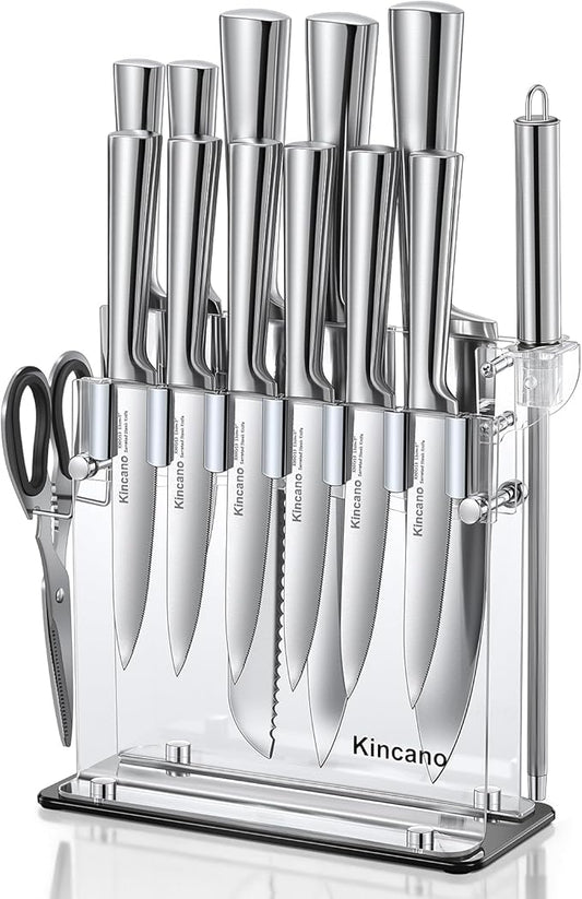 Knife Set, include Steak Knives, Sharpener and Scissors, Ergonomical Design by by kincano