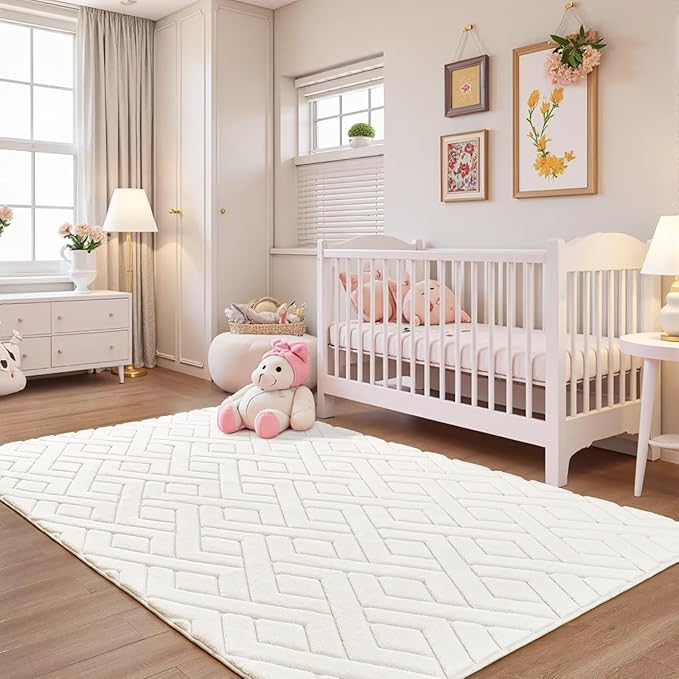 3x5 Cream White Washable Area Rug - Image 5