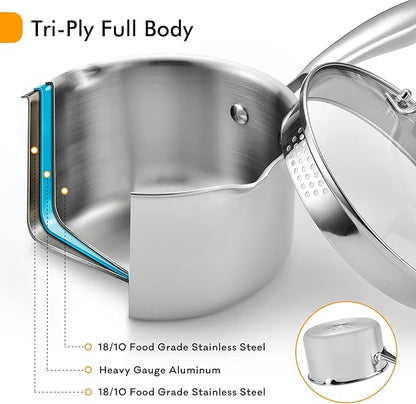 Stainless Steel Saucepan with Tempered Glass Lid, 2.5 Quart Multipurpose - Image 4