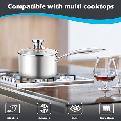 E-far 1-Quart Saucepan, Tri-Ply Stainless Steel Sauce Pan - Image 3