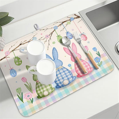 Easter Bunny Dish Drying Mat for Kitchen Counter 18 x 24 Inch Rabbit Eggs Dish - Image 8