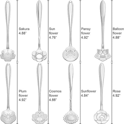 Chengu 8 Pieces Flower Coffee Tea Spoons Stainless Steel Sugar Spoons Tea Party - Image 2
