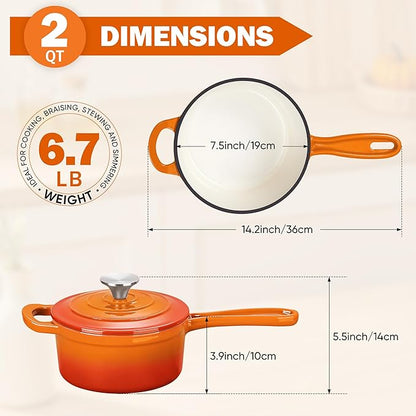Homikit Small Cast Iron Pot, 2 QT Enameled Cast Iron Sauce Pan - Image 2