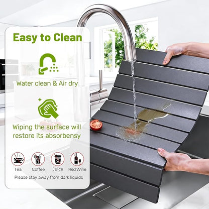 Large Stone Dish Drying Mat for Kitchen Counter, Foldable Diatomaceous Earth - Image 6