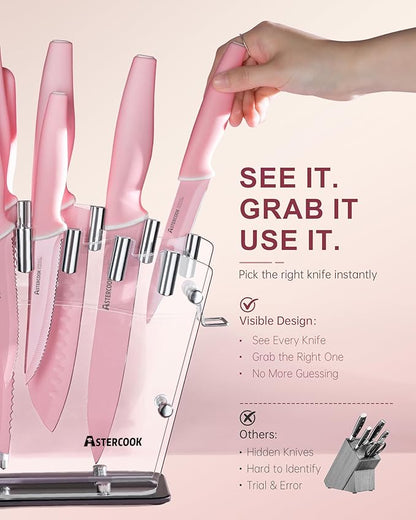 Astercook Knife Set with Block and Sharpener, 22 Piece Kitchen Knife Set - Image 4