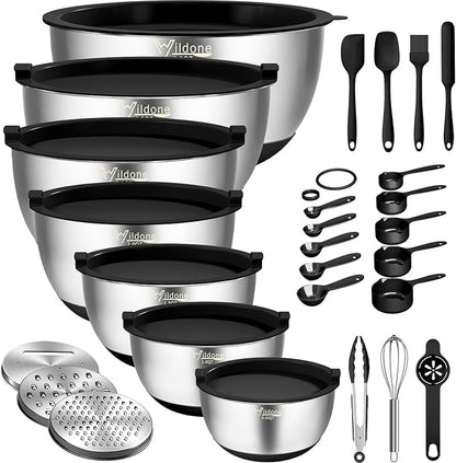 Wildone Mixing Bowls with Airtight Lids, with 3 Grater Attachments, Scale Mark by Wildone