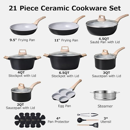 CAROTE 21pcs Pots and Pans Set Nonstick, Cookware Set Black Induction Kitchen - Image 2