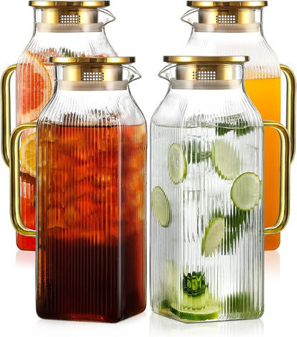 4 Pack 2 Liter/68 oz Square Glass Pitcher by Unknown