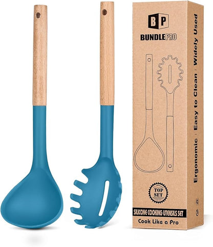 Silicone Pasta Fork and Ladle Spoon Set by BUNDLEPRO